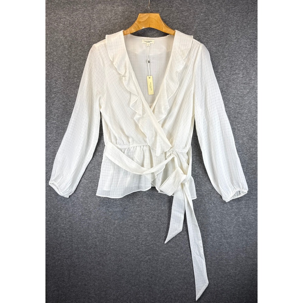 Max Studio London Wrap Top Women L New Ruffle Peplum Office Siren Flirty Angel
